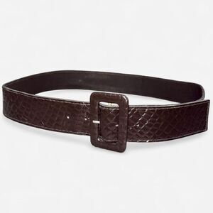 Brown Faux Leather Snakeskin Belt with Chunky Buckle